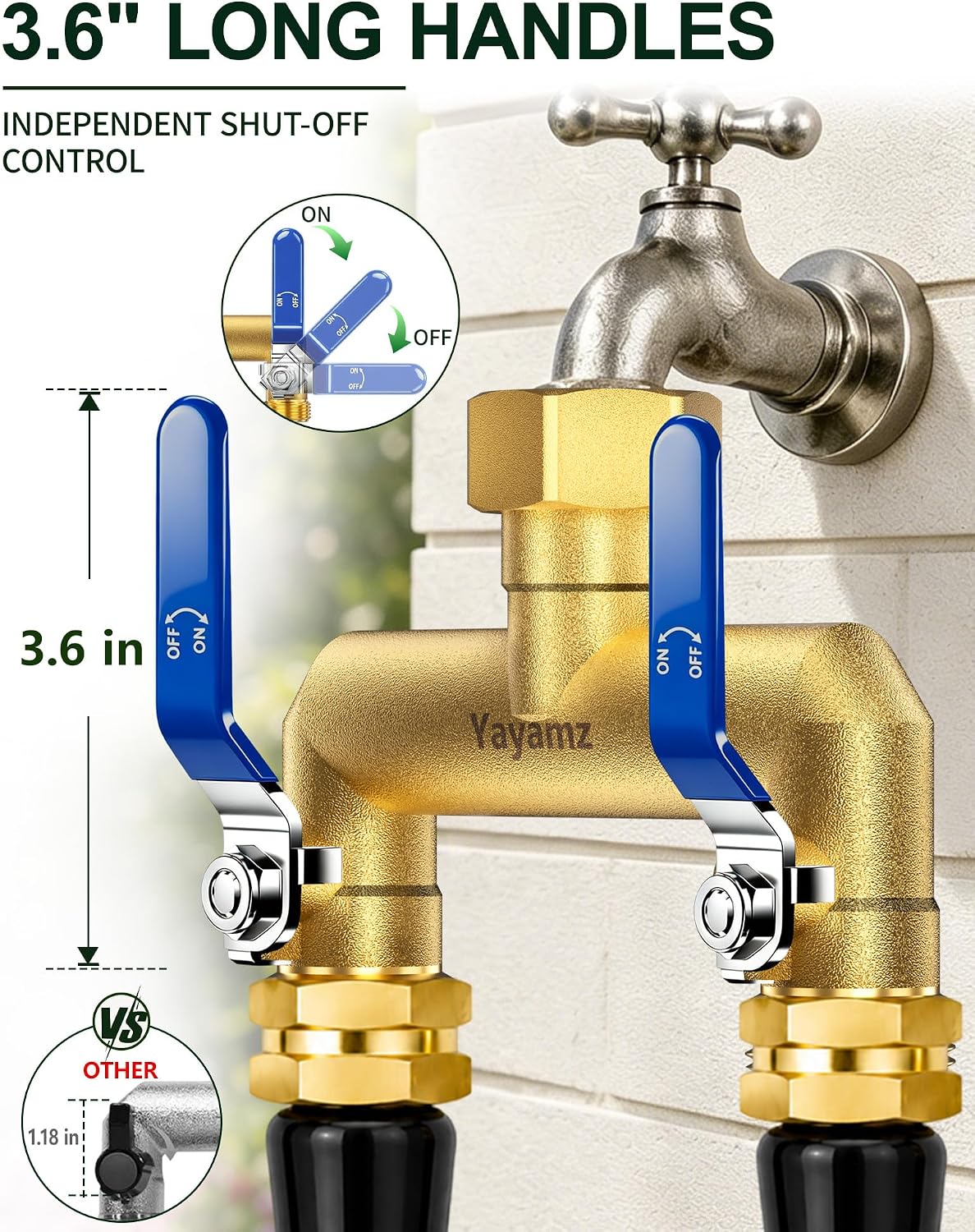 2 Way Garden Hose Splitter, 3/4" GHT Brass Hose Splitter - Red