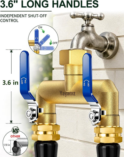 2 Way Garden Hose Splitter, 3/4" GHT Brass Hose Splitter - Red