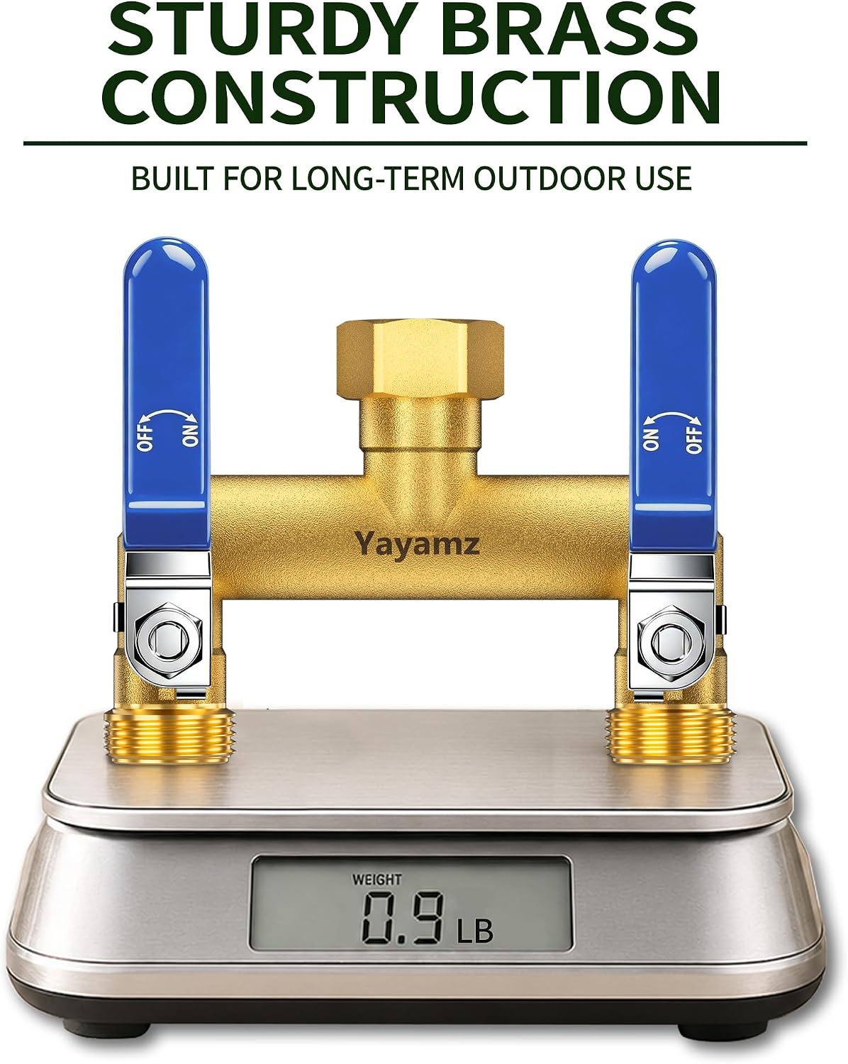 2 Way Garden Hose Splitter, 3/4" GHT Brass Hose Splitter - Red