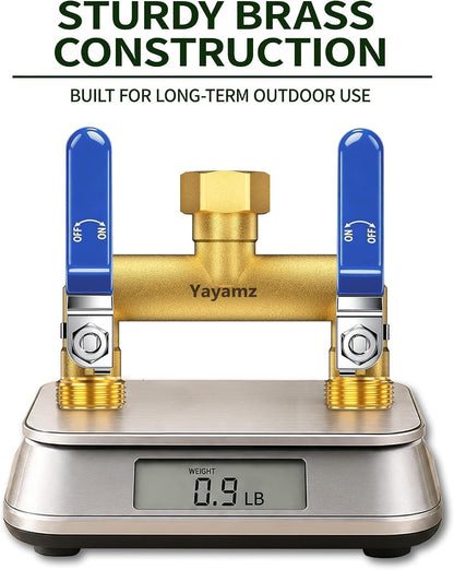 2 Way Garden Hose Splitter, 3/4" GHT Brass Hose Splitter - Red