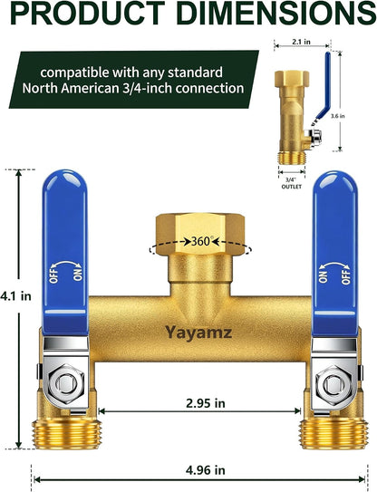 2 Way Garden Hose Splitter, 3/4" GHT Brass Hose Splitter - Red