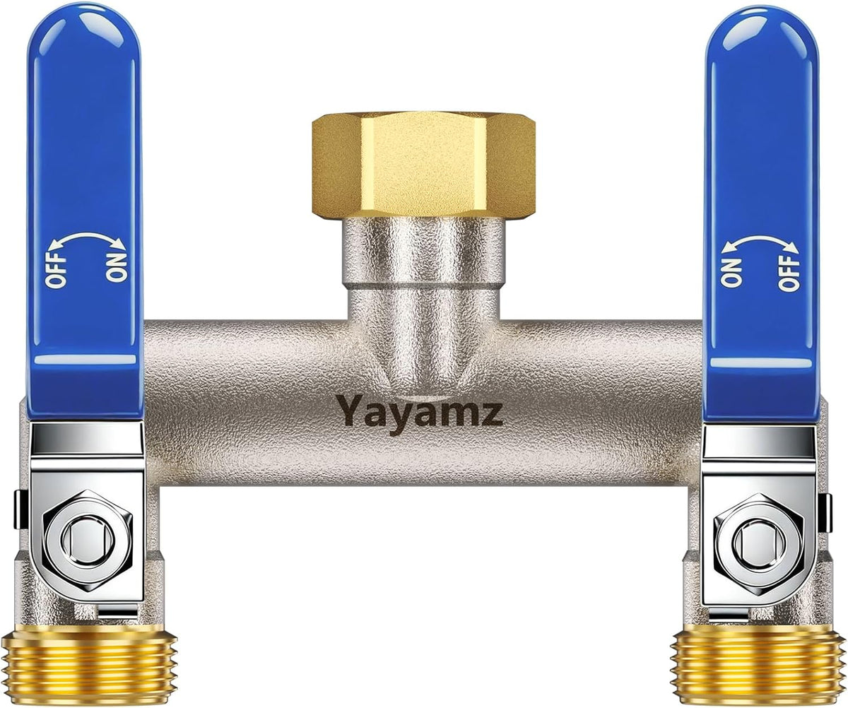 2 Way Garden Hose Splitter, 3/4" GHT Brass Hose Splitter - Red