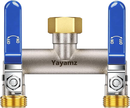 2 Way Garden Hose Splitter, 3/4" GHT Brass Hose Splitter - Red