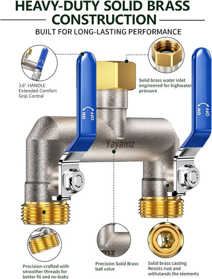 2 Way Garden Hose Splitter, 3/4" GHT Brass Hose Splitter - Red
