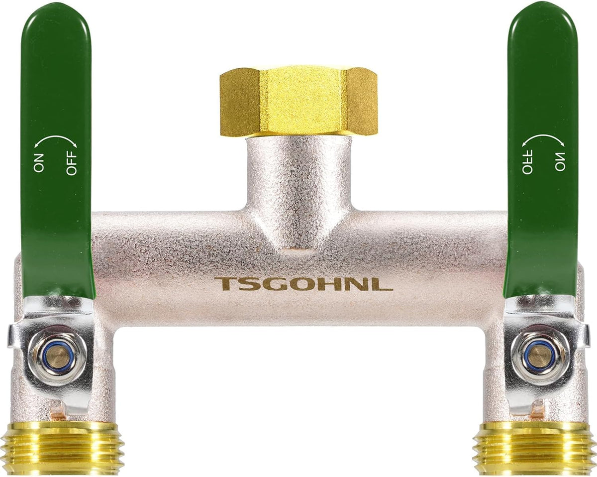 2 Way Garden Hose Splitter, 3/4" GHT Brass Hose Splitter - Red