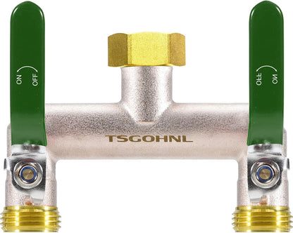 2 Way Garden Hose Splitter, 3/4" GHT Brass Hose Splitter - Red