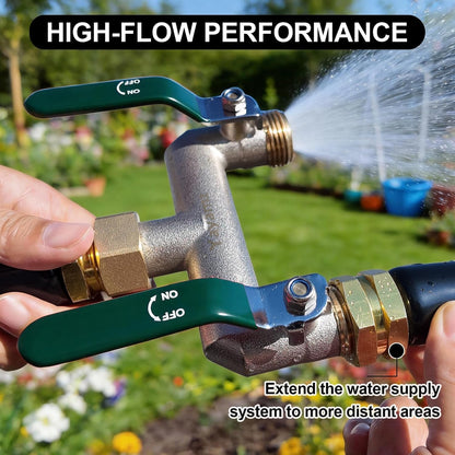 2 Way Garden Hose Splitter, 3/4" GHT Brass Hose Splitter - Red
