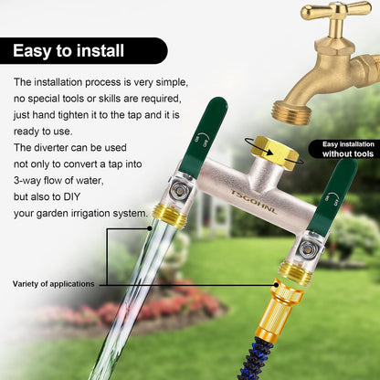 2 Way Garden Hose Splitter, 3/4" GHT Brass Hose Splitter - Red