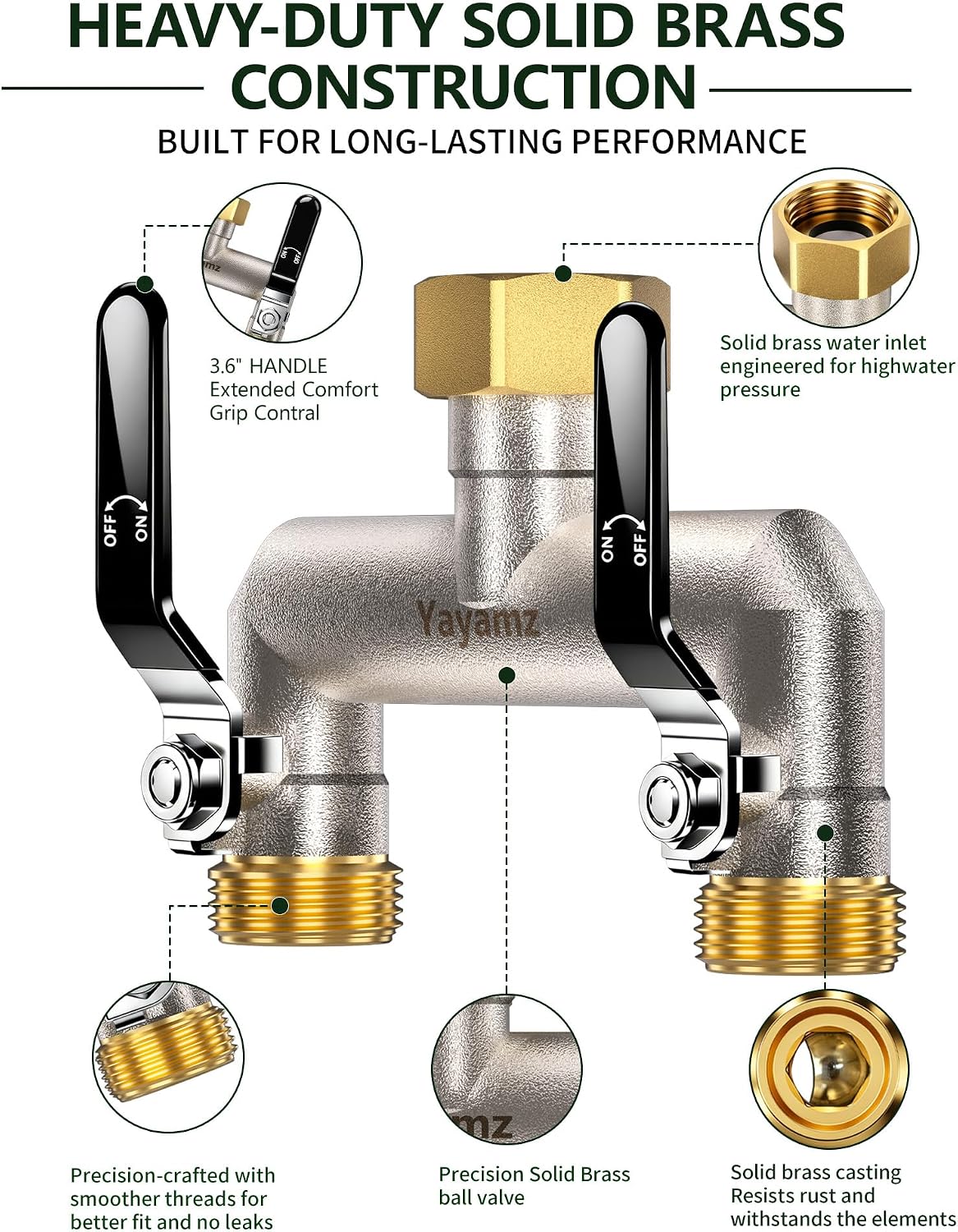2 Way Garden Hose Splitter, 3/4" GHT Brass Hose Splitter - Red