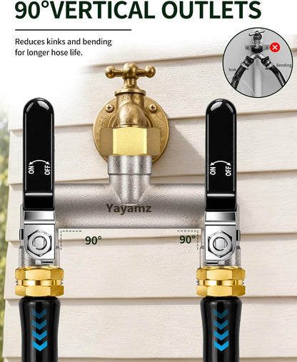 2 Way Garden Hose Splitter, 3/4" GHT Brass Hose Splitter - Red