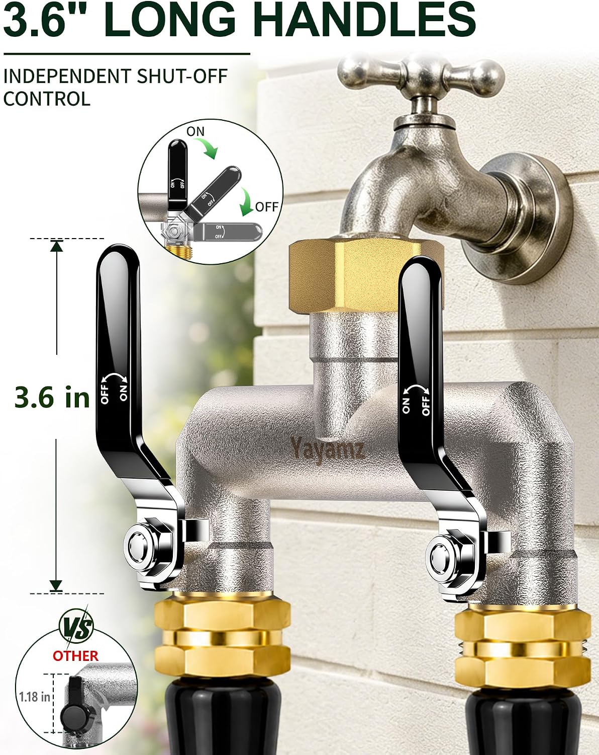 2 Way Garden Hose Splitter, 3/4" GHT Brass Hose Splitter - Red