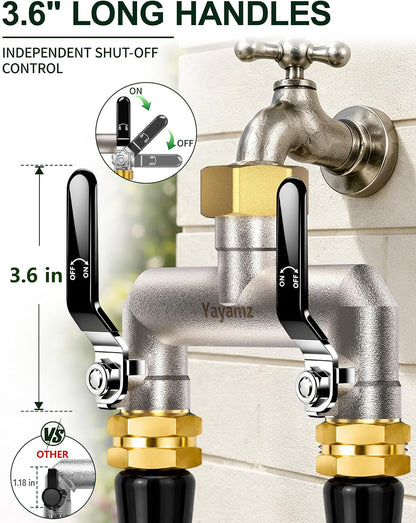2 Way Garden Hose Splitter, 3/4" GHT Brass Hose Splitter - Red
