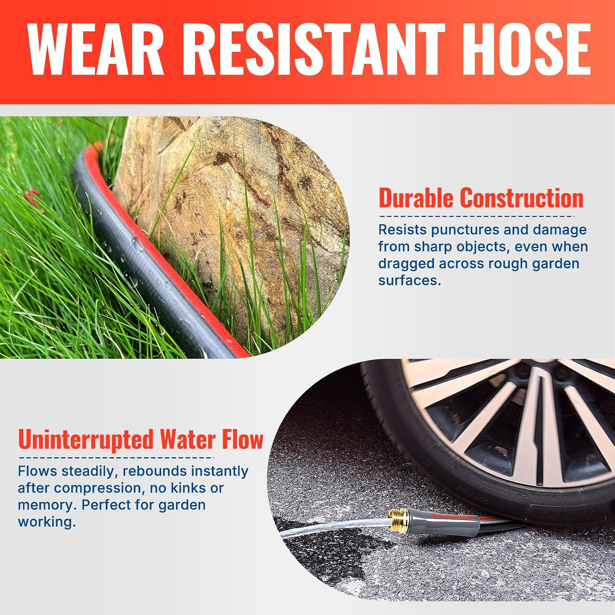 50ft Flexible Garden Hose 5/8in I.D. with 360° Swivel Brass Handle