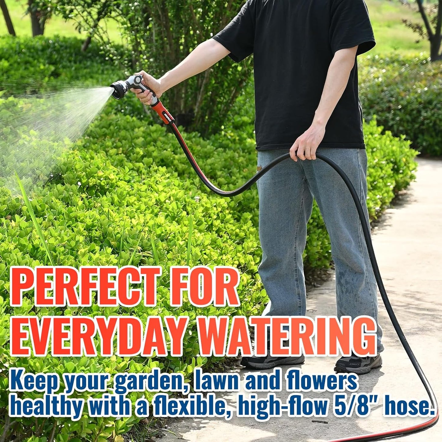 50ft Flexible Garden Hose 5/8in I.D. with 360° Swivel Brass Handle