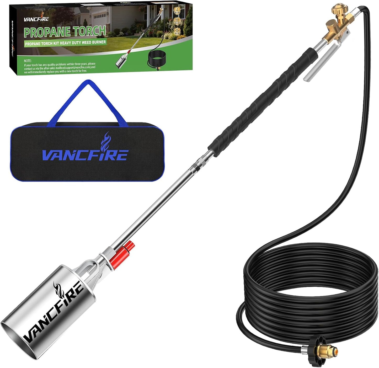 Propane Torch Weed Burner Kit with Storage Bag,Heavy Duty Blow Torch with Turbo Trigger & 10FT Hose,Flamethrower with Self Ignitor for Weeding,Roofing,Ice Snow Melting,BBQ(34")