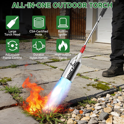 Propane Torch Weed Burner Kit with Storage Bag,Heavy Duty Blow Torch with Turbo Trigger & 10FT Hose,Flamethrower with Self Ignitor for Weeding,Roofing,Ice Snow Melting,BBQ(34")