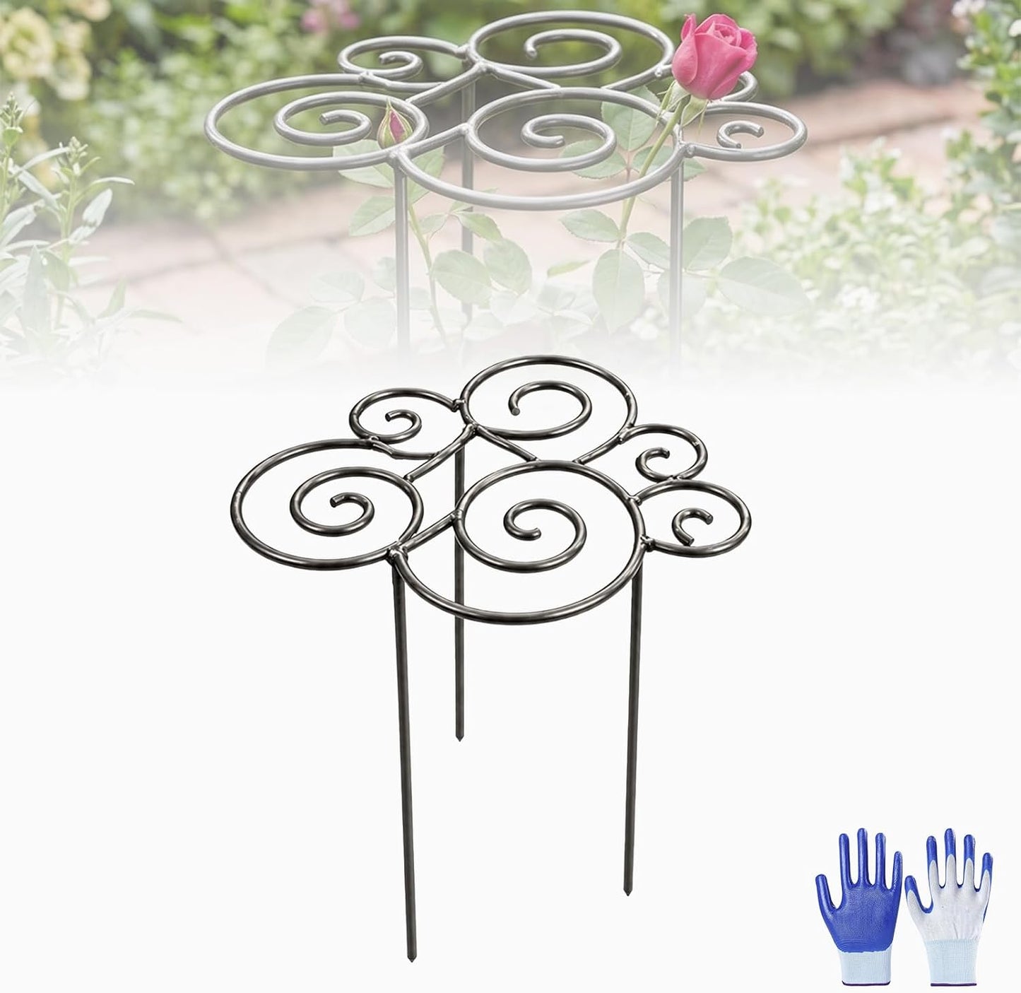 Metal Plant Support Ring for Garden, Decorative Peony Cages and Supports, Stackable Houseplant Stake, Metal Plant Support Ring for Climbing Plants, Vines, Peonies, and Tomatoes (M)
