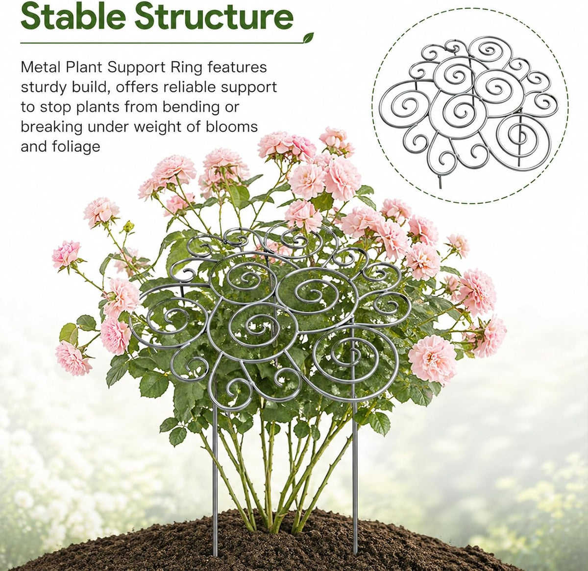 Metal Plant Support Ring for Garden, Decorative Peony Cages and Supports, Stackable Houseplant Stake, Metal Plant Support Ring for Climbing Plants, Vines, Peonies, and Tomatoes (M)