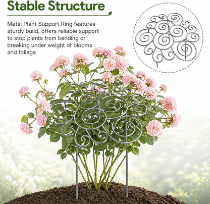 Metal Plant Support Ring for Garden, Decorative Peony Cages and Supports, Stackable Houseplant Stake, Metal Plant Support Ring for Climbing Plants, Vines, Peonies, and Tomatoes (M)
