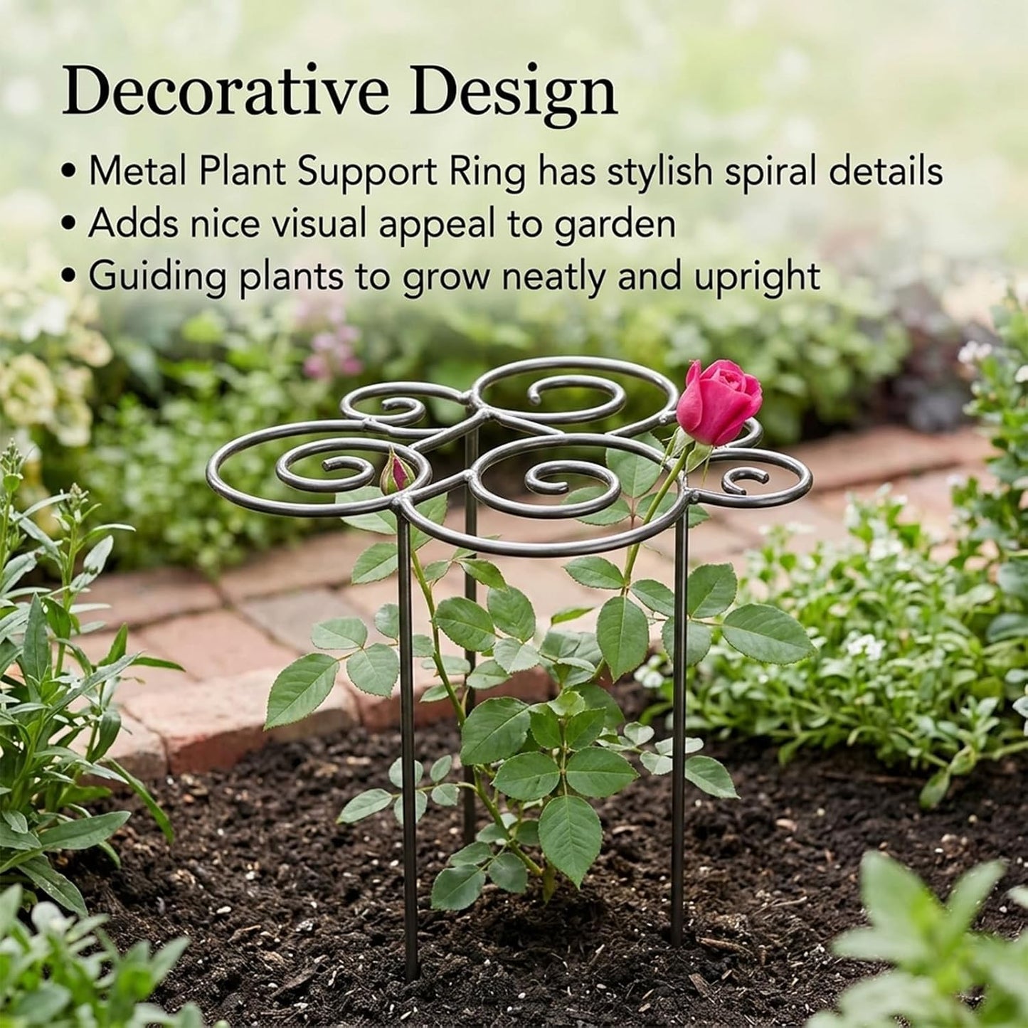 Metal Plant Support Ring for Garden, Decorative Peony Cages and Supports, Stackable Houseplant Stake, Metal Plant Support Ring for Climbing Plants, Vines, Peonies, and Tomatoes (M)