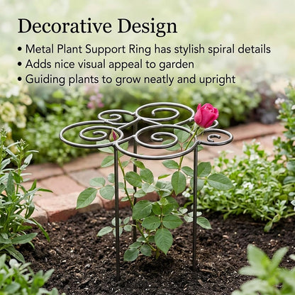 Metal Plant Support Ring for Garden, Decorative Peony Cages and Supports, Stackable Houseplant Stake, Metal Plant Support Ring for Climbing Plants, Vines, Peonies, and Tomatoes (M)