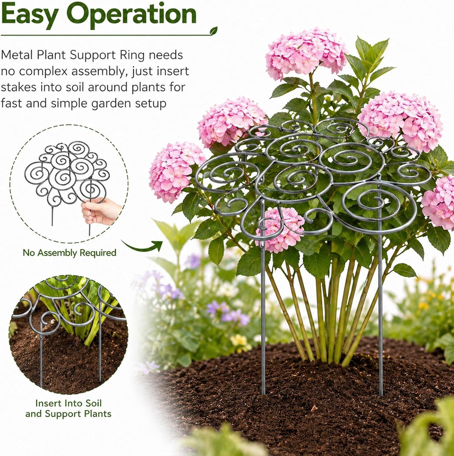 Metal Plant Support Ring for Garden, Decorative Peony Cages and Supports, Stackable Houseplant Stake, Metal Plant Support Ring for Climbing Plants, Vines, Peonies, and Tomatoes (M)