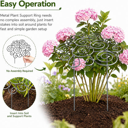 Metal Plant Support Ring for Garden, Decorative Peony Cages and Supports, Stackable Houseplant Stake, Metal Plant Support Ring for Climbing Plants, Vines, Peonies, and Tomatoes (M)