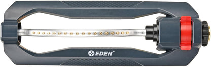 96218 Heavy Duty Turbo Oscillating Sprinkler, Covers Up to 3,700 sq. ft., 18 Brass Nozzles, Weighted Aluminum Base, Adjustable Range, Quick Connect Bundle, Silver, Red, Black