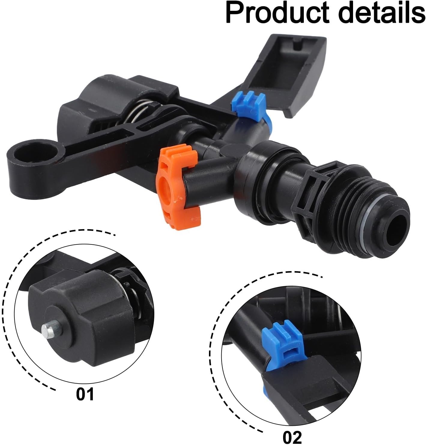 Rocker Sprinkler 360° Adjustable Rotary Impacts Spray Nozzle for Garden Lawn and Farm Irrigation with 13-23 ft Coverage, Black PP Plastic