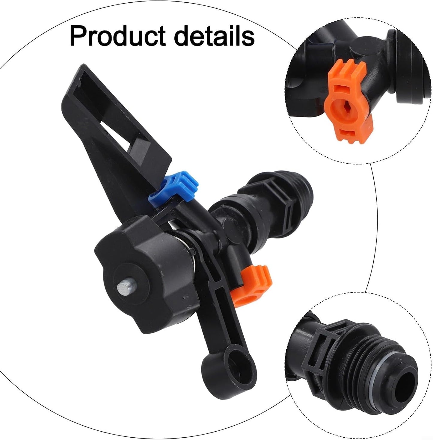 Rocker Sprinkler 360° Adjustable Rotary Impacts Spray Nozzle for Garden Lawn and Farm Irrigation with 13-23 ft Coverage, Black PP Plastic