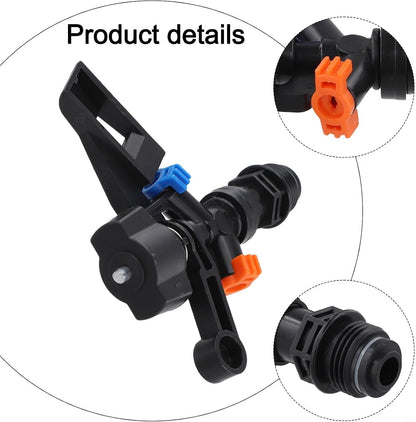 Rocker Sprinkler 360° Adjustable Rotary Impacts Spray Nozzle for Garden Lawn and Farm Irrigation with 13-23 ft Coverage, Black PP Plastic