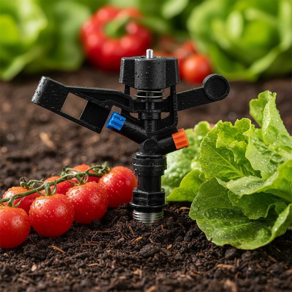 Rocker Sprinkler 360° Adjustable Rotary Impacts Spray Nozzle for Garden Lawn and Farm Irrigation with 13-23 ft Coverage, Black PP Plastic