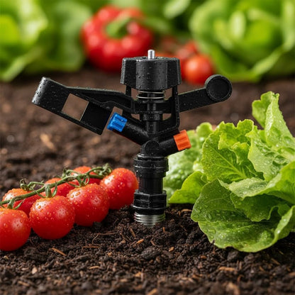 Rocker Sprinkler 360° Adjustable Rotary Impacts Spray Nozzle for Garden Lawn and Farm Irrigation with 13-23 ft Coverage, Black PP Plastic