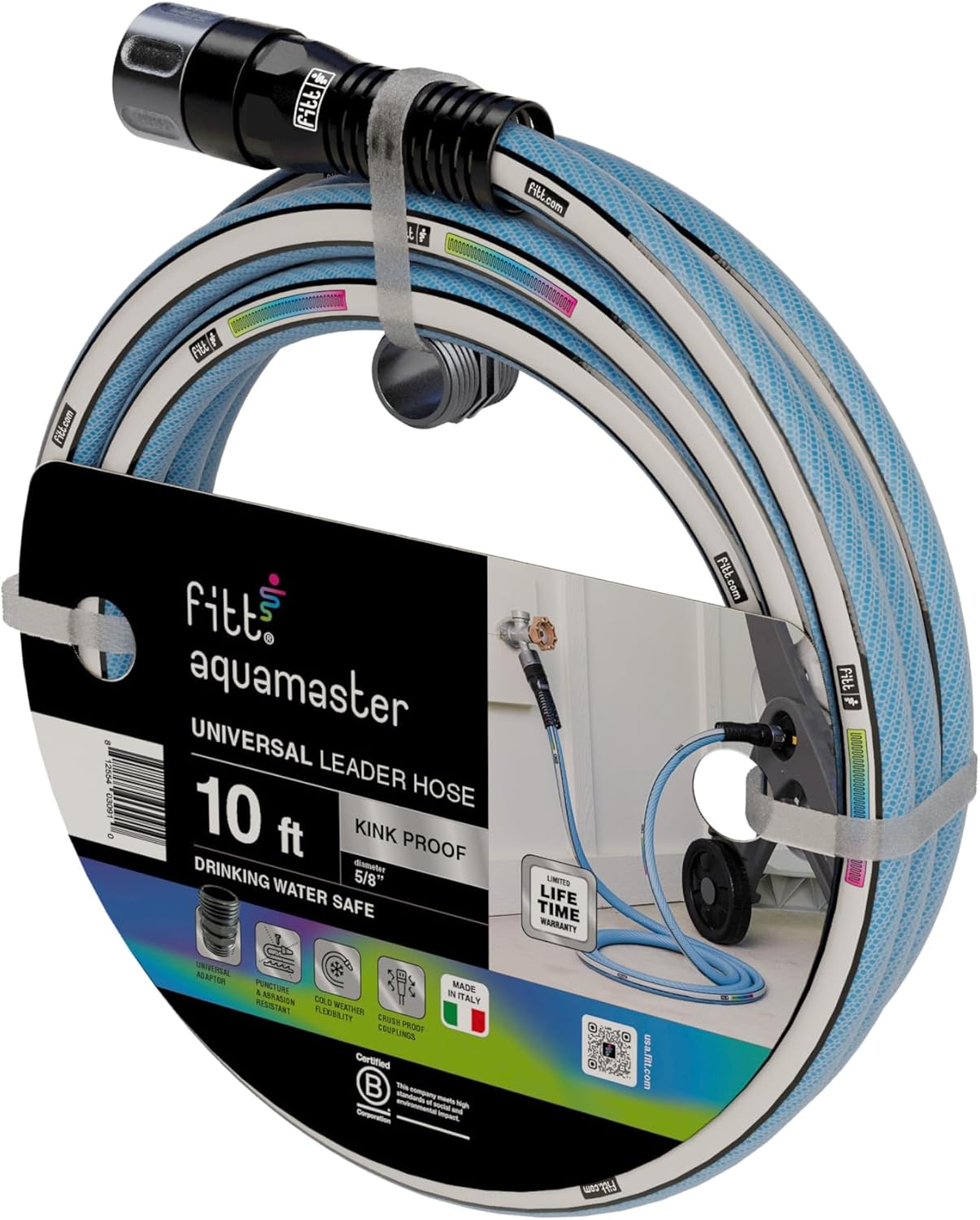 Aquamaster Leader Hose 5/8" 10ft, High-Performance Flexible Hose with Dual Couplings and Adapter, Kink-Proof, Durable, Easy to Connect