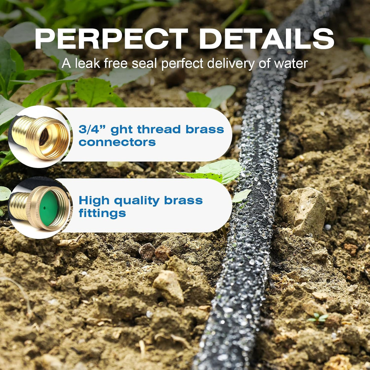 Soaker Hose 150FT Heavy Duty Rubber Saves 75% Water End Cap Included for Additional Hose Connect Great for Gardens/Flower Beds