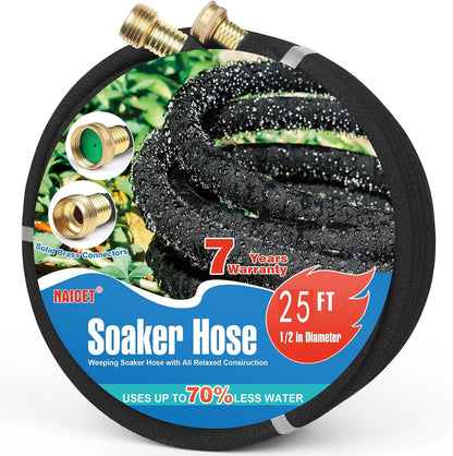 Soaker Hose 150FT Heavy Duty Rubber Saves 75% Water End Cap Included for Additional Hose Connect Great for Gardens/Flower Beds