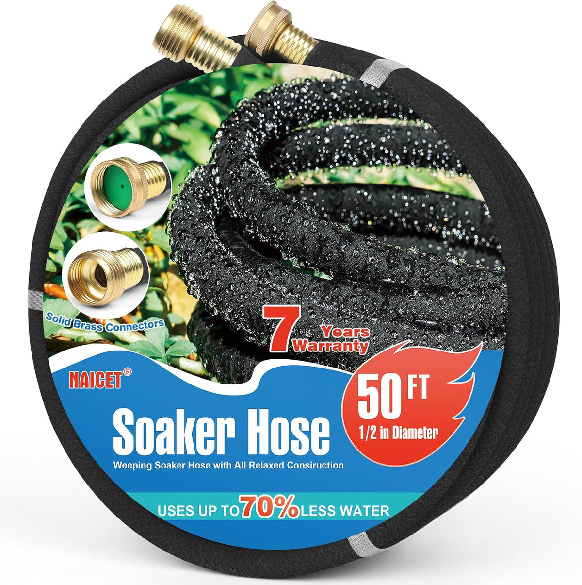 Soaker Hose 150FT Heavy Duty Rubber Saves 75% Water End Cap Included for Additional Hose Connect Great for Gardens/Flower Beds