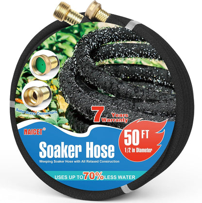 Soaker Hose 150FT Heavy Duty Rubber Saves 75% Water End Cap Included for Additional Hose Connect Great for Gardens/Flower Beds