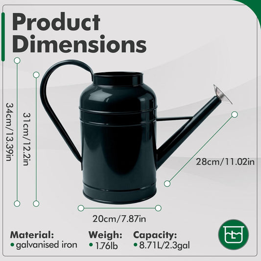 Galvanized Iron Watering Can for Indoor Plants, Bowl Watering Cans for House Plant Garden Flower, Long Spout Water Can for Outdoor Watering Plants 8.71L 2.3 Gallon Silver