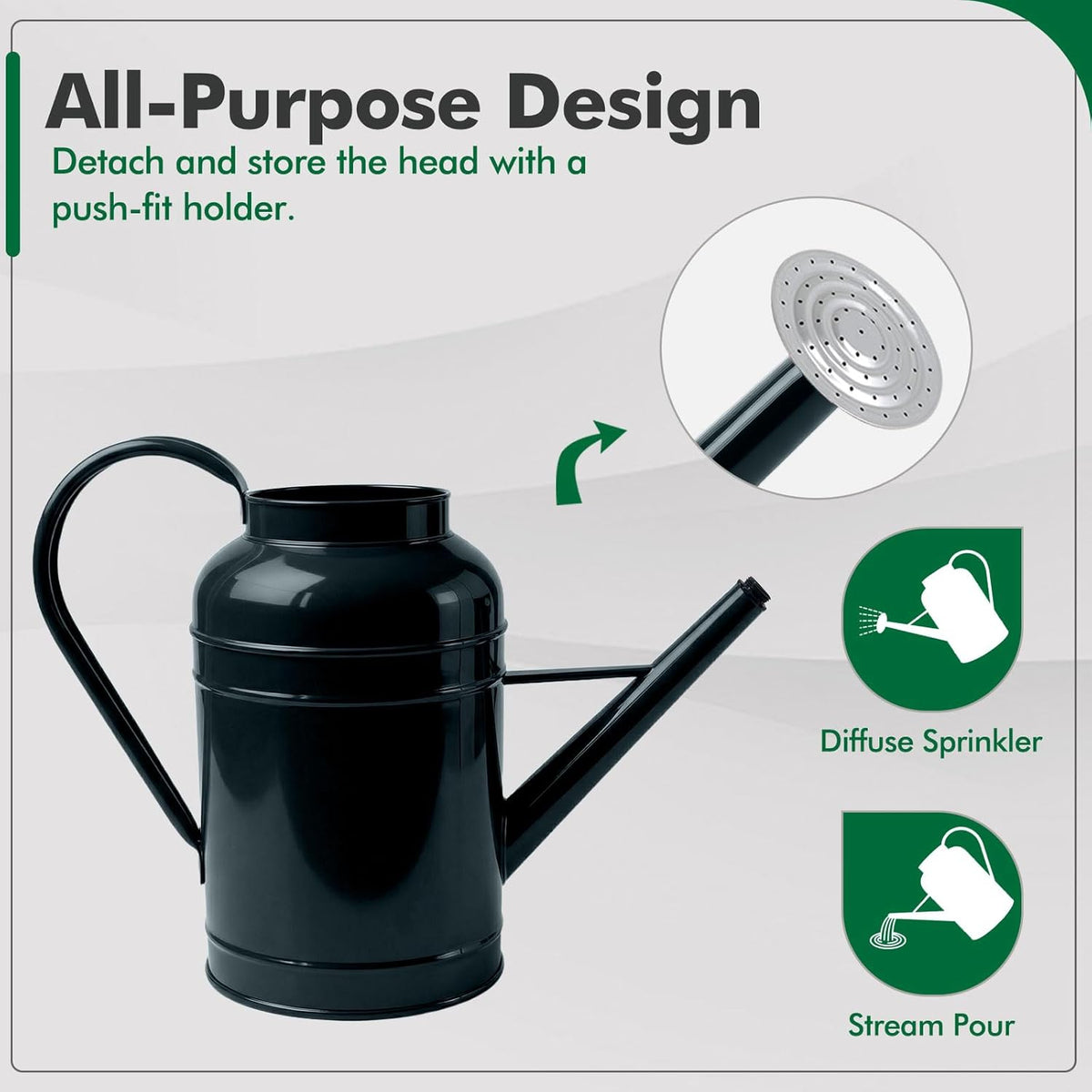 Galvanized Iron Watering Can for Indoor Plants, Bowl Watering Cans for House Plant Garden Flower, Long Spout Water Can for Outdoor Watering Plants 8.71L 2.3 Gallon Silver