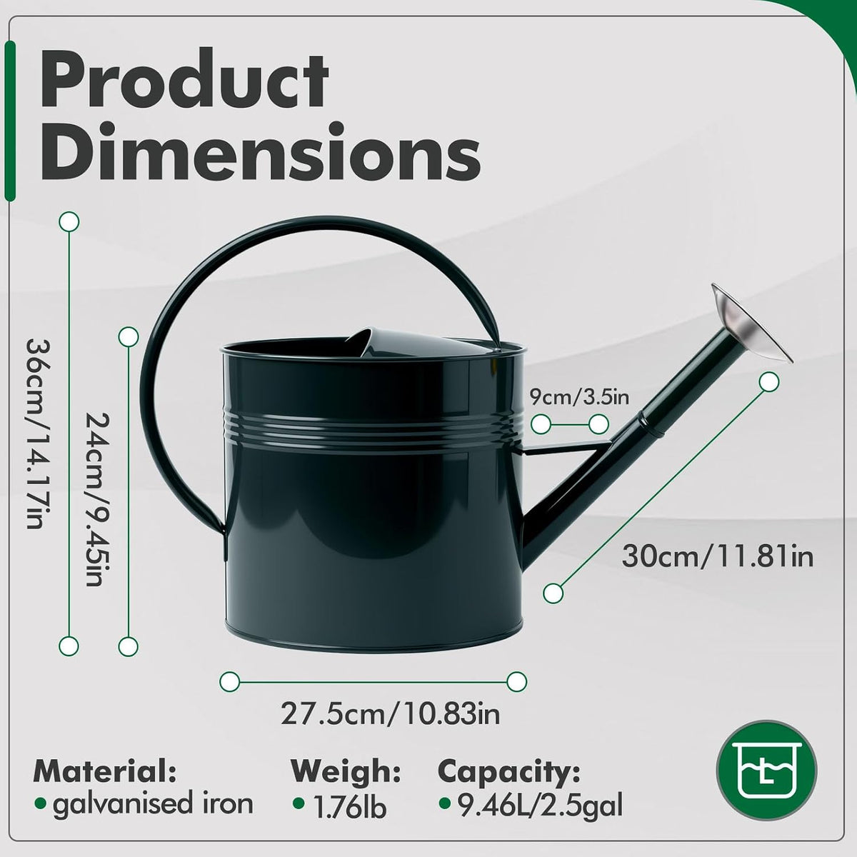 Galvanized Iron Watering Can for Indoor Plants, Bowl Watering Cans for House Plant Garden Flower, Long Spout Water Can for Outdoor Watering Plants 8.71L 2.3 Gallon Silver
