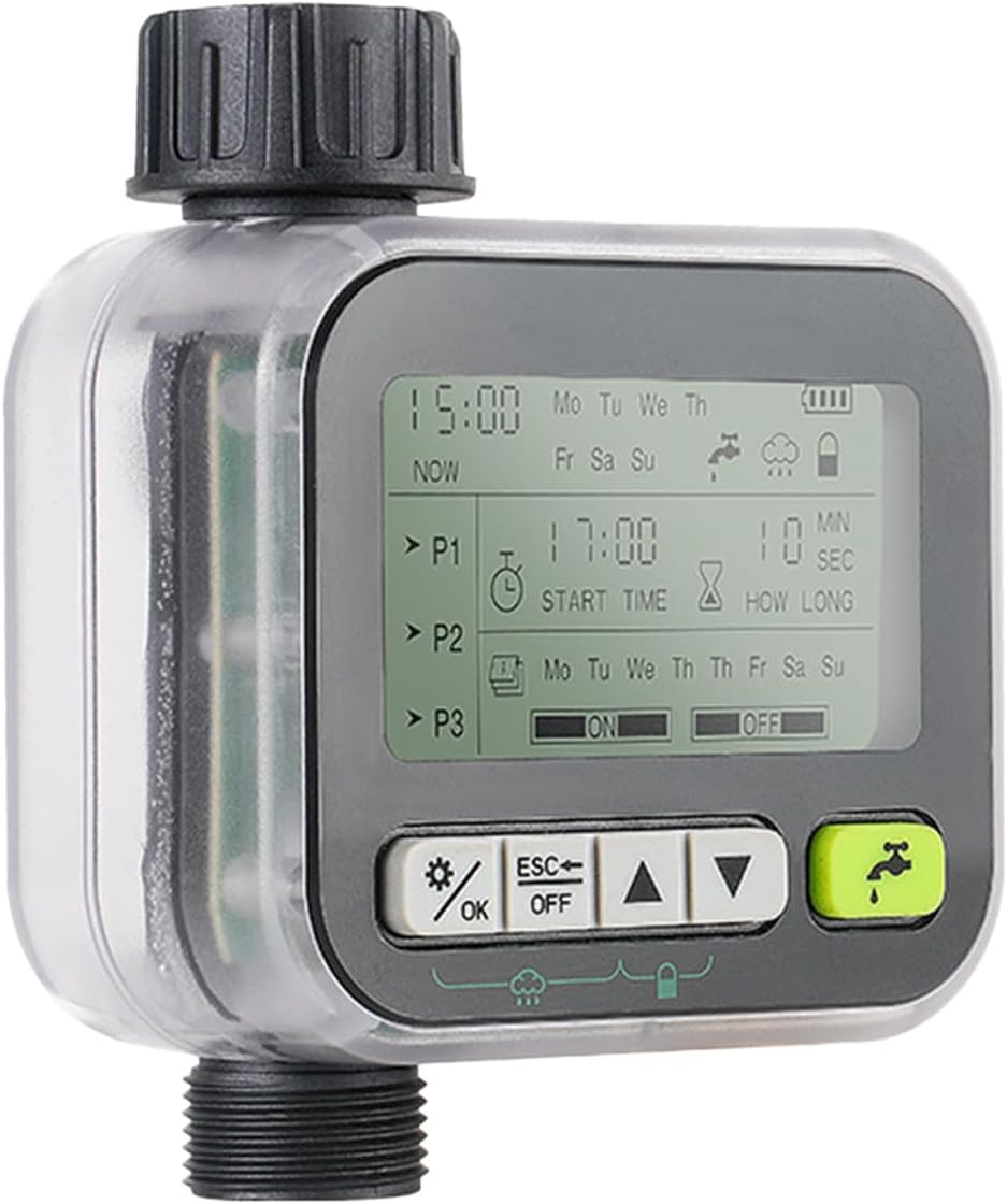 Sprinkler Timer with Brass Valves, Programmable Hose Timer for Garden & Lawn, Digital Watering System with Rain Delay & Manual Override, for Soaker Hoses, Drip Irrigation, Yard Care (Clear)