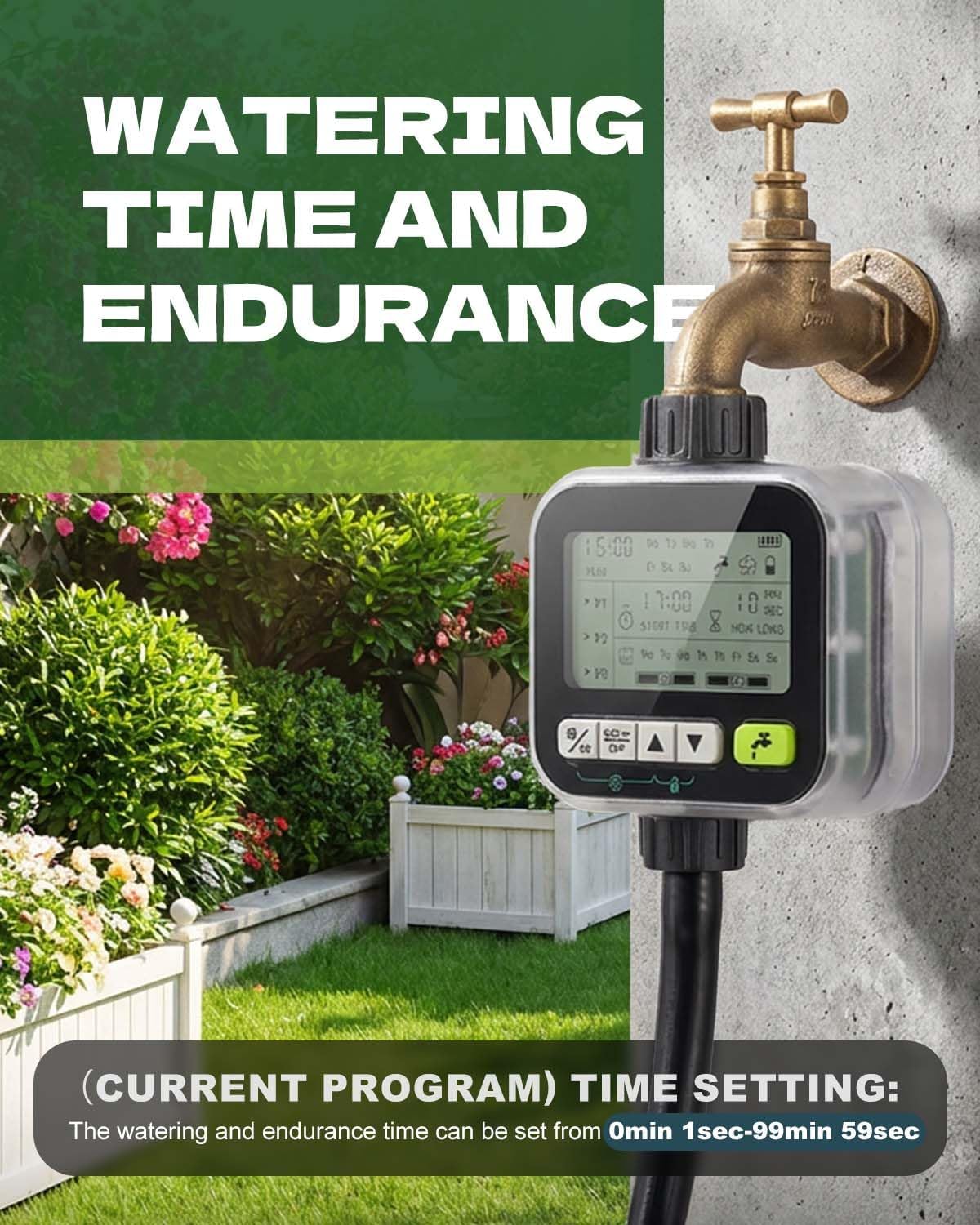 Sprinkler Timer with Brass Valves, Programmable Hose Timer for Garden & Lawn, Digital Watering System with Rain Delay & Manual Override, for Soaker Hoses, Drip Irrigation, Yard Care (Clear)