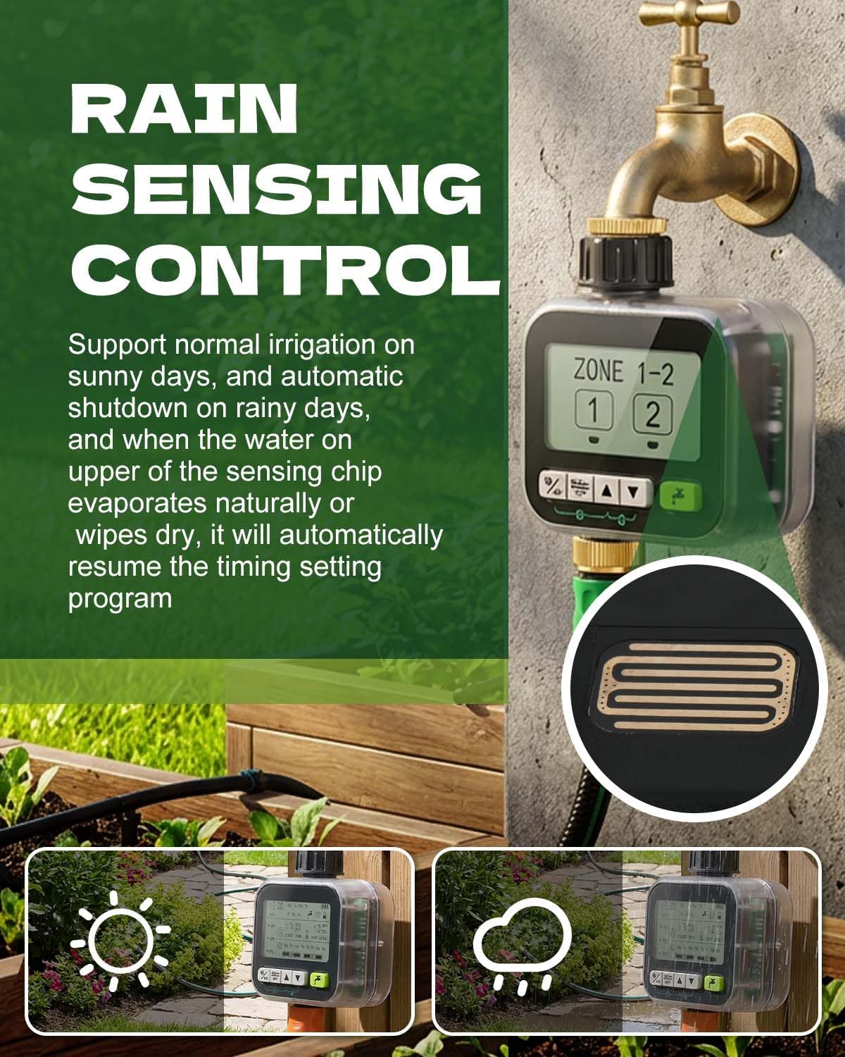 Sprinkler Timer with Brass Valves, Programmable Hose Timer for Garden & Lawn, Digital Watering System with Rain Delay & Manual Override, for Soaker Hoses, Drip Irrigation, Yard Care (Clear)