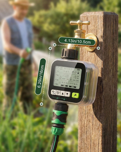 Sprinkler Timer with Brass Valves, Programmable Hose Timer for Garden & Lawn, Digital Watering System with Rain Delay & Manual Override, for Soaker Hoses, Drip Irrigation, Yard Care (Clear)