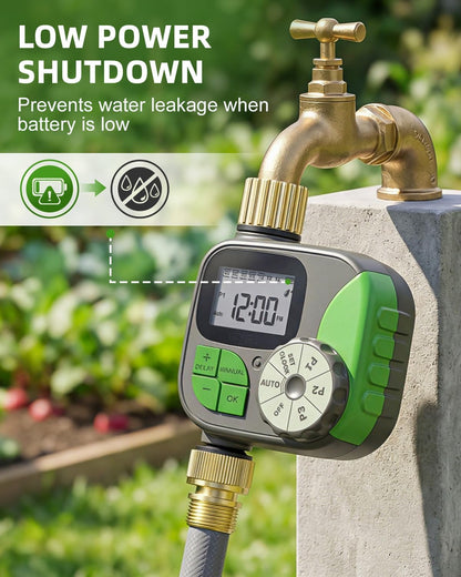 Sprinkler Timer with Brass Valves, Programmable Hose Timer for Garden & Lawn, Digital Watering System with Rain Delay & Manual Override, for Soaker Hoses, Drip Irrigation, Yard Care (Clear)