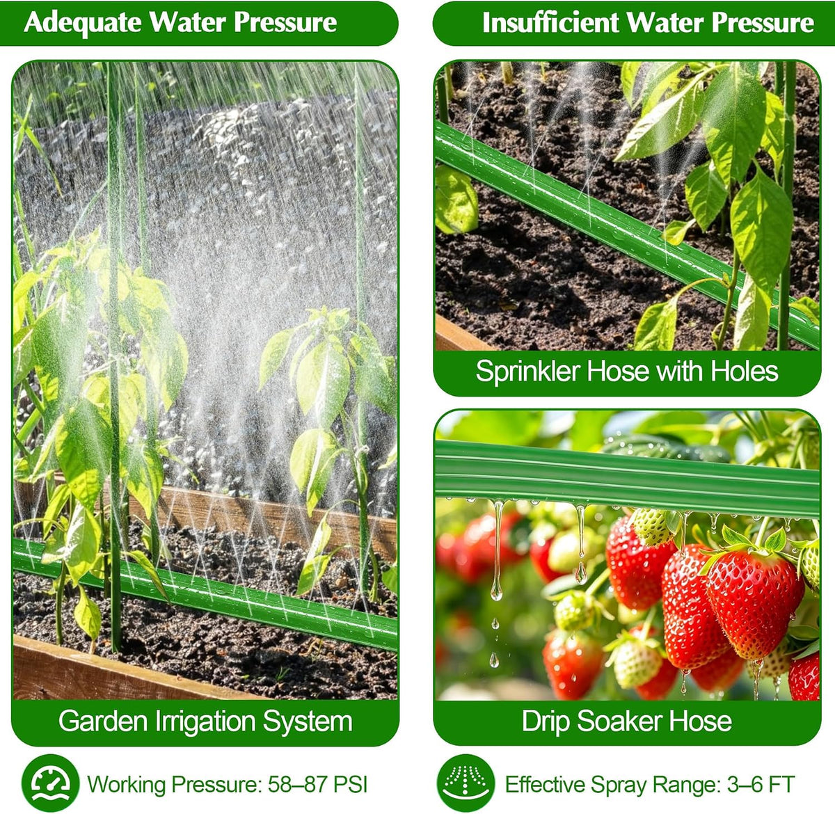 Sprinkler Hose with Holes, 50FT Heavy Duty Flat Soaker Hose, Watering Garden Drip Irrigation Hose – No-Kink High-Efficiency Sprinklers System for Yard, Lawn and Garden with 20 Staples