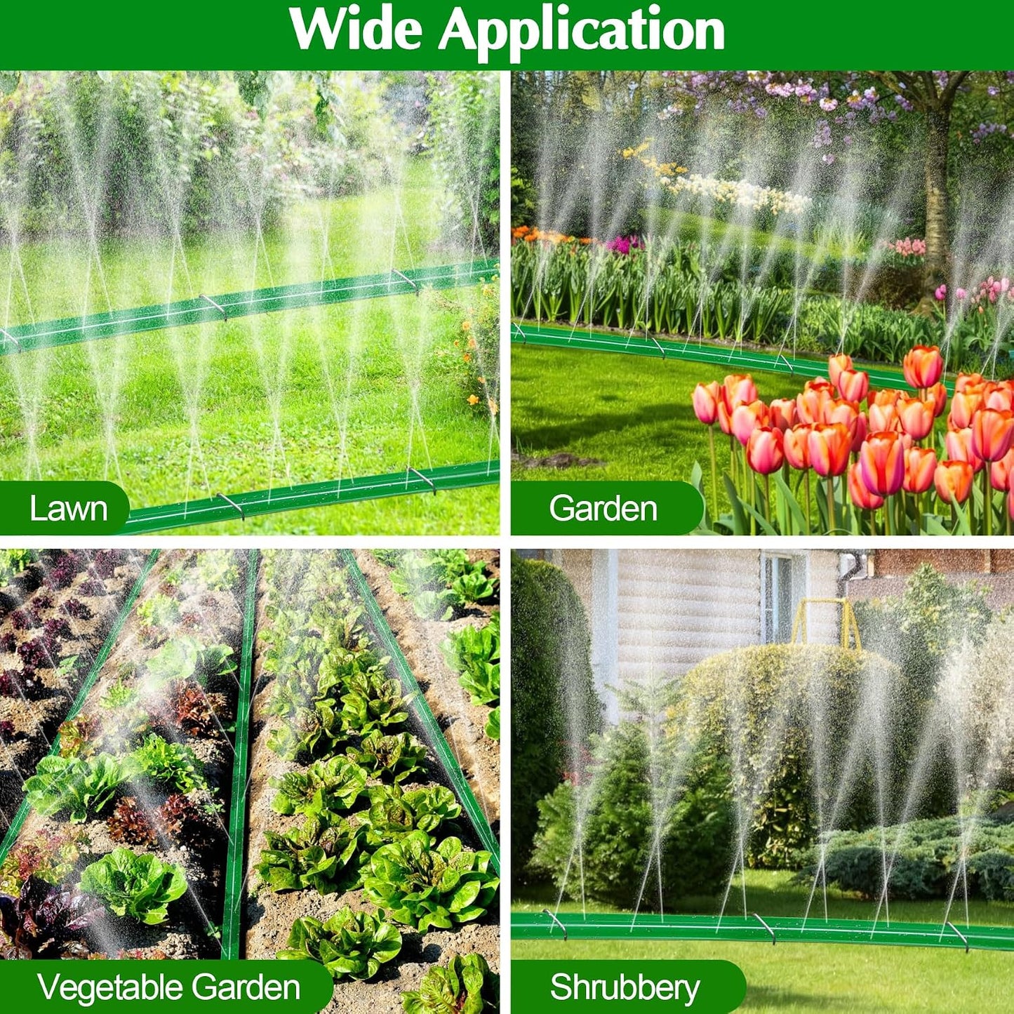Sprinkler Hose with Holes, 50FT Heavy Duty Flat Soaker Hose, Watering Garden Drip Irrigation Hose – No-Kink High-Efficiency Sprinklers System for Yard, Lawn and Garden with 20 Staples