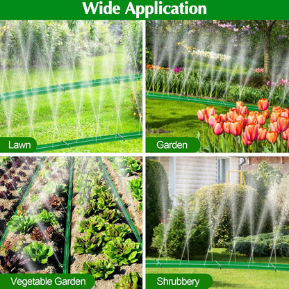 Sprinkler Hose with Holes, 50FT Heavy Duty Flat Soaker Hose, Watering Garden Drip Irrigation Hose – No-Kink High-Efficiency Sprinklers System for Yard, Lawn and Garden with 20 Staples