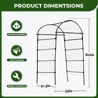 80 Inch Tall Garden Arch Trellis for Climbing Plants Outdoor, Grape Trelli Metal Vine Plants Support Flower Vegetable Tomato (Black, 33" L x 33" W x 80" H - Arch Trellis)
